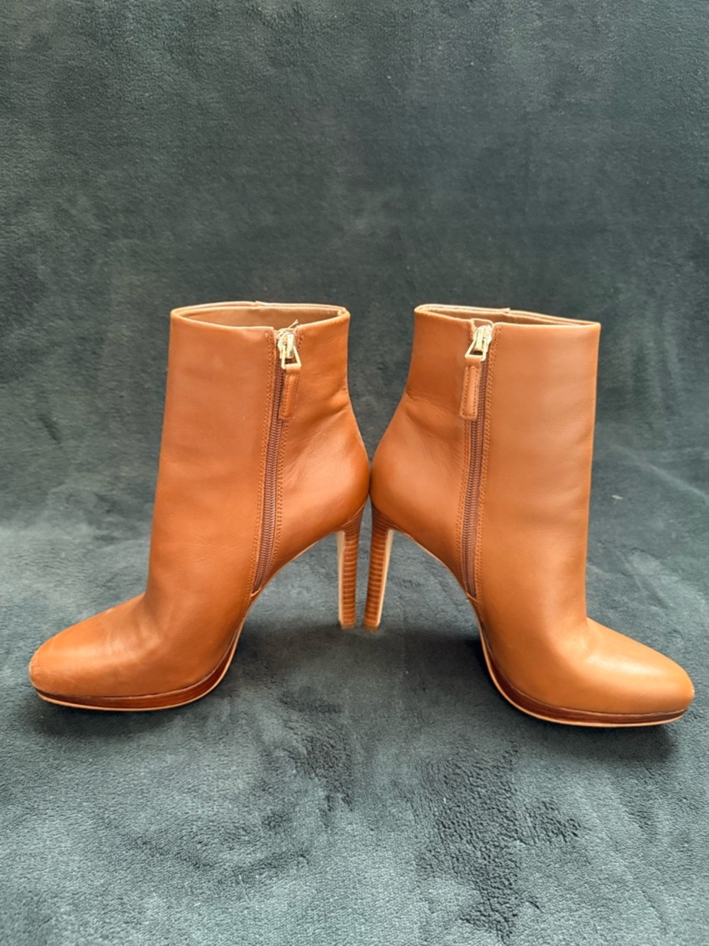 Jessica Simpson Cognac Leather High-Heel Ankle Booties - Picture 2 of 5